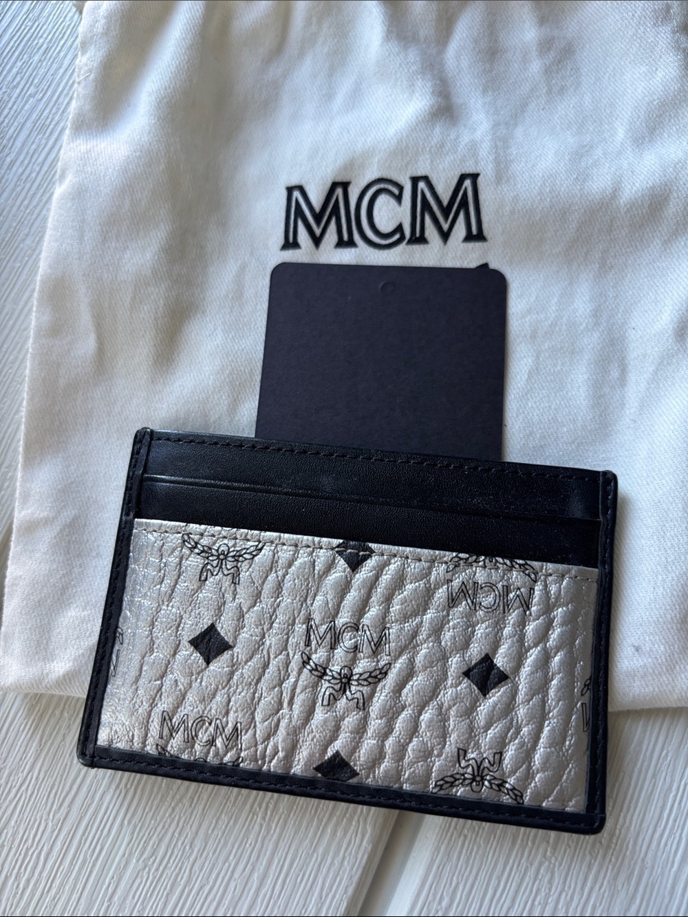 MCM Silver and Black Logo Card Holder - Picture 2 of 3